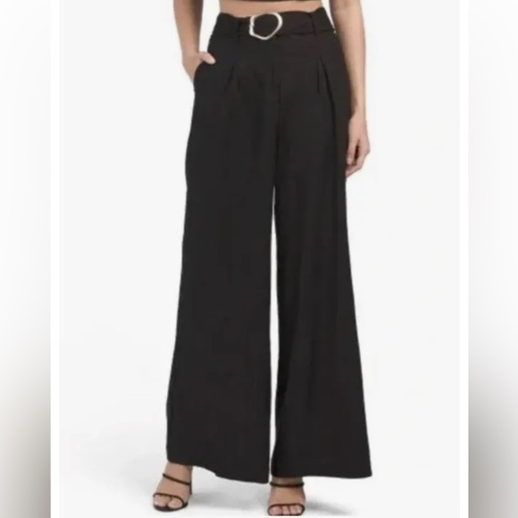 House of Harlow 1960 Black Highwaisted Belted Linen Blend Wide Leg Pants Size 2 - Picture 1 of 9